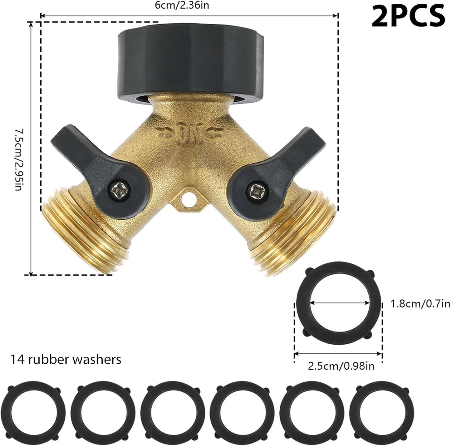 4 Pack Garden Hose Splitter 2 Way, 3/4" Thread, with 28 Rubber Washers