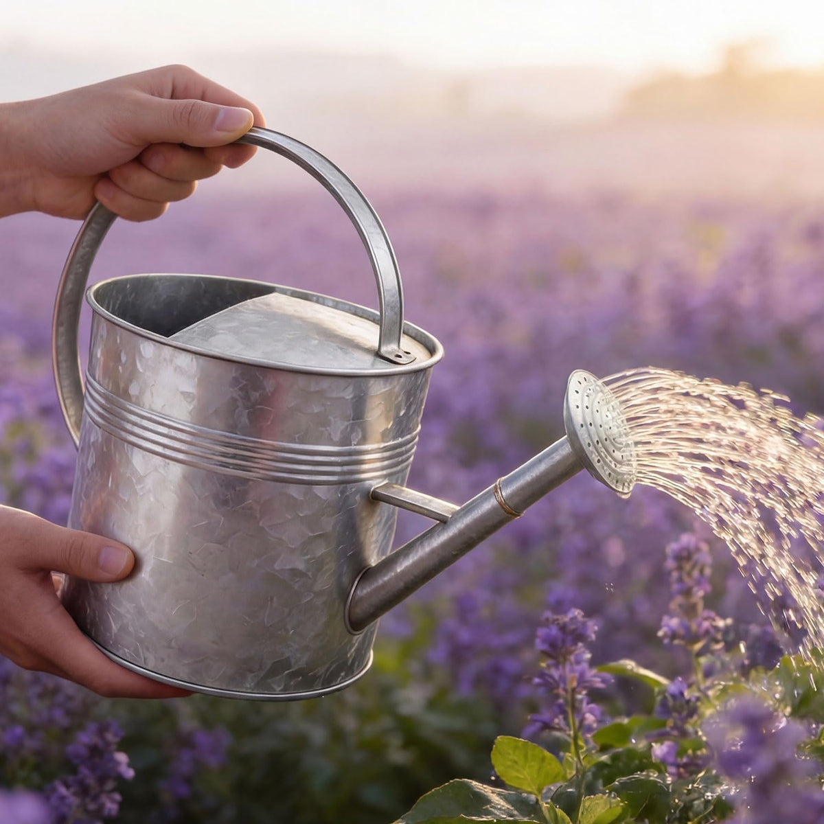 6.5L Blue Metal Watering Can for Outdoor & Indoor Plants, Galvanized Steel Metal Water Can with Removable Spout, Movable Top Handle, Rust-Resistant Watering Pot for Garden, Lawn, Flowers