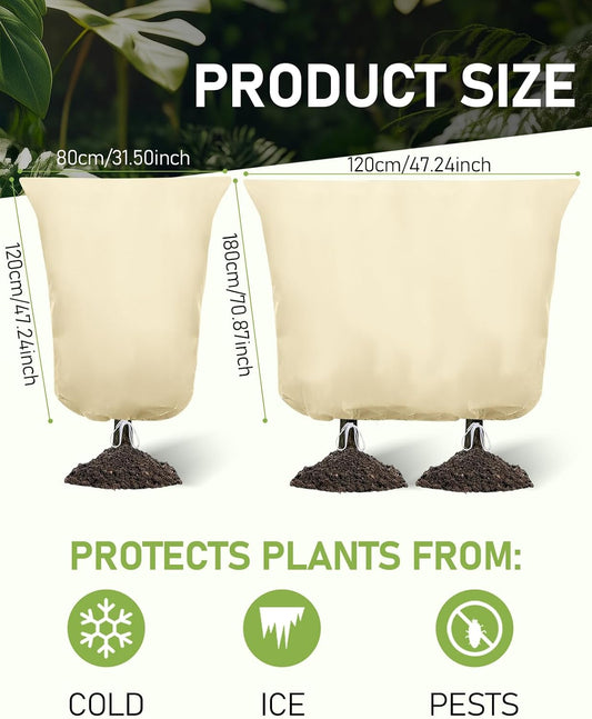 Winter Plant Covers Freeze Protection, 2 Pack Frost Covers (47.3" X 71"), with Zipper and Drawstring Reusable, 2.36 oz/yd² Frost Blankets for Outdoor Plants, for Potted Shrubs Fruit Trees