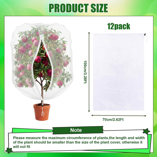 12 Pcs Bird Netting for Garden 3.3 x 2.3 ft Garden Plant Insect Mesh Bags Bush Net Cover with Drawstring Zipper for Blueberry Tomato Strawberry Plants Protection from Insect Squirrel