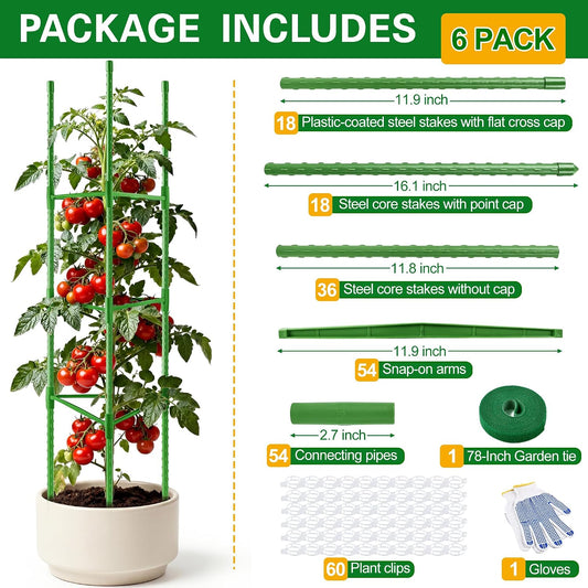 6 Pack Tomato Cages for Garden, Up to 51 Inch Tomato Trellis for Raised Garden Bed, Plant Stakes for Pots, Durable Tomato Plant Support Garden Stakes for Climbing Plants