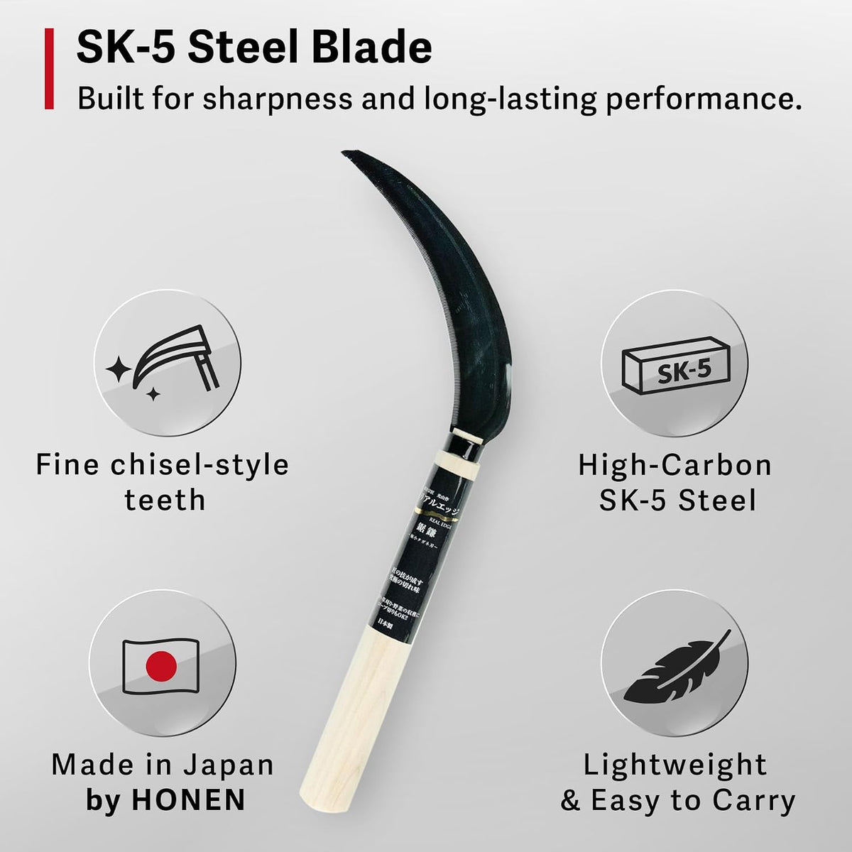 HOUNEN Japanese Weeding Sickle, 4.7-Inch Thick Composite Steel Blade