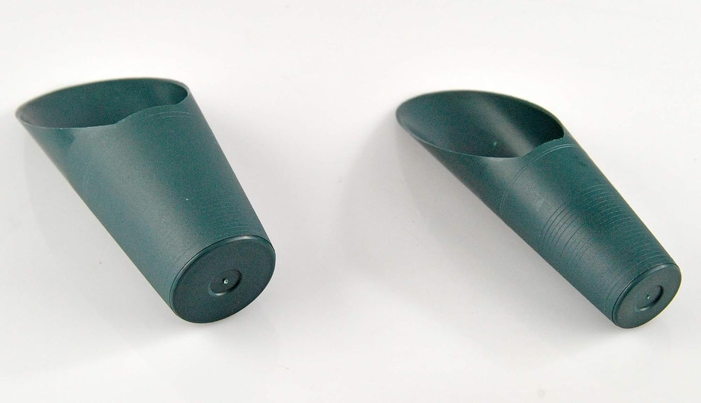 Set of 2 Soil Scoops - Mini Hand Scoops for Transplanting, Weeding, and Potting - Small Garden Scoop, Potting Scoopers, Bonsai Tool - Set of 2 Different Sizes 6½" x 2½" and 6¼" x 1¾" - Green