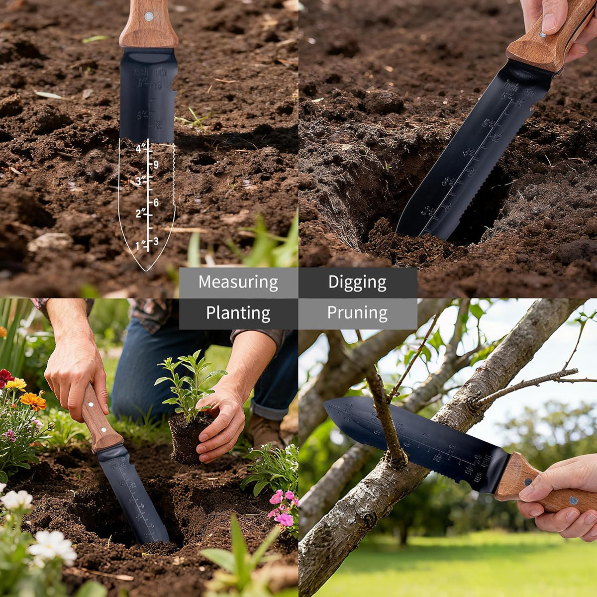 Hori Hori Garden Knife- Garden Tools with Oxford Cloth Sheath, 7" Stainless Steel Blade,Full Tang Beechwood Handle, Ideal for Transplanting, Division, Weeding & Root Care (Forked Tip)