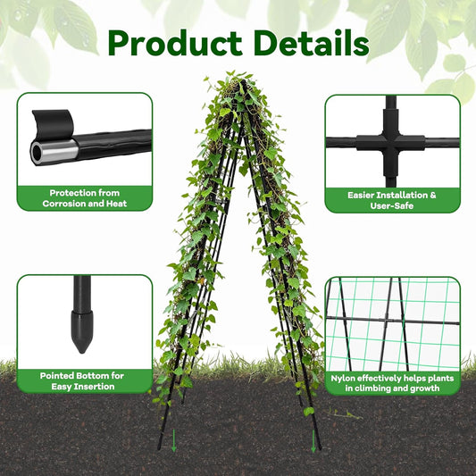 Cucumber Trellis - 49.4"*49.4" Metal Garden Trellis for Climbing Plants, Garden Trellis with Plastic-Coated Steel Pipe, A Frame Trellis for Cucumbers, Peas, Morning Glories(Black)