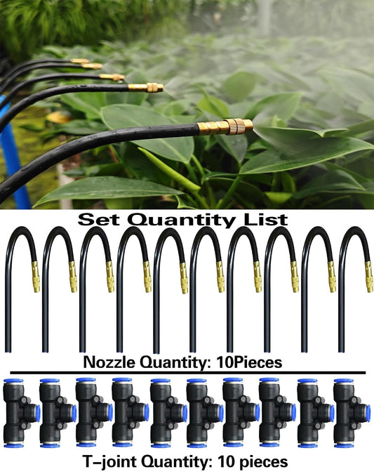20-Piece Drip Irrigation Kit - 10 Adjustable 360° Misting Sprinklers & 10 Push-to-Connect 12-8mm Tee Fittings, Tool-Free Watering System for Garden, Greenhouse, Potted Plants