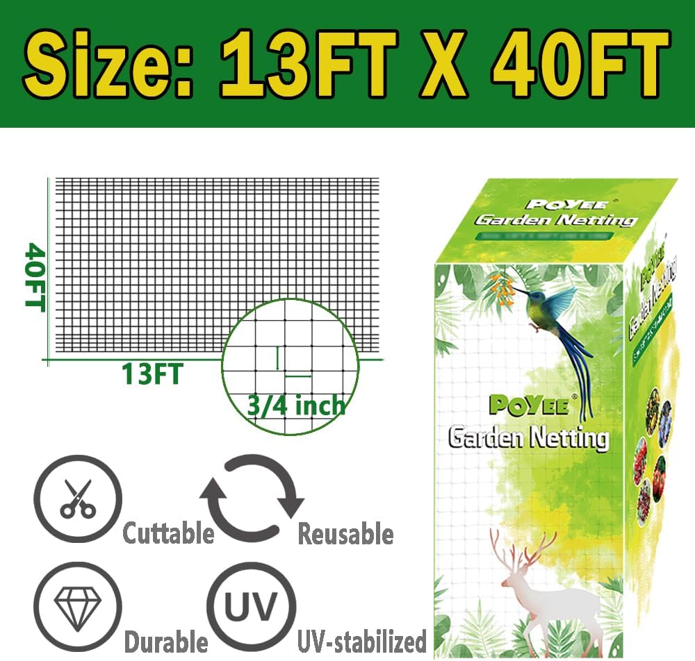 Bird Netting, 7.5x100FT Heavy Duty Garden Netting
