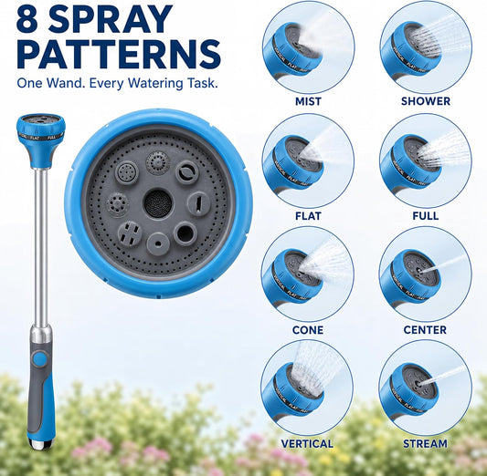18 Inch Watering Wand for Garden Hose with 8 Spray Patterns