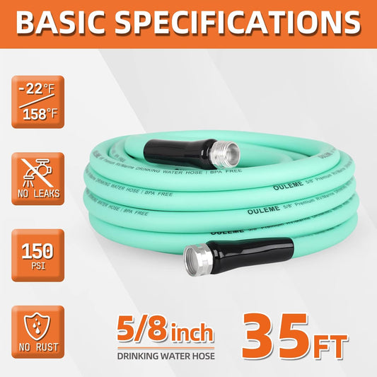 35FT RV Drinking Water Hose, 5/8'' Lead/BPA Free, Anti-Kink Flexible