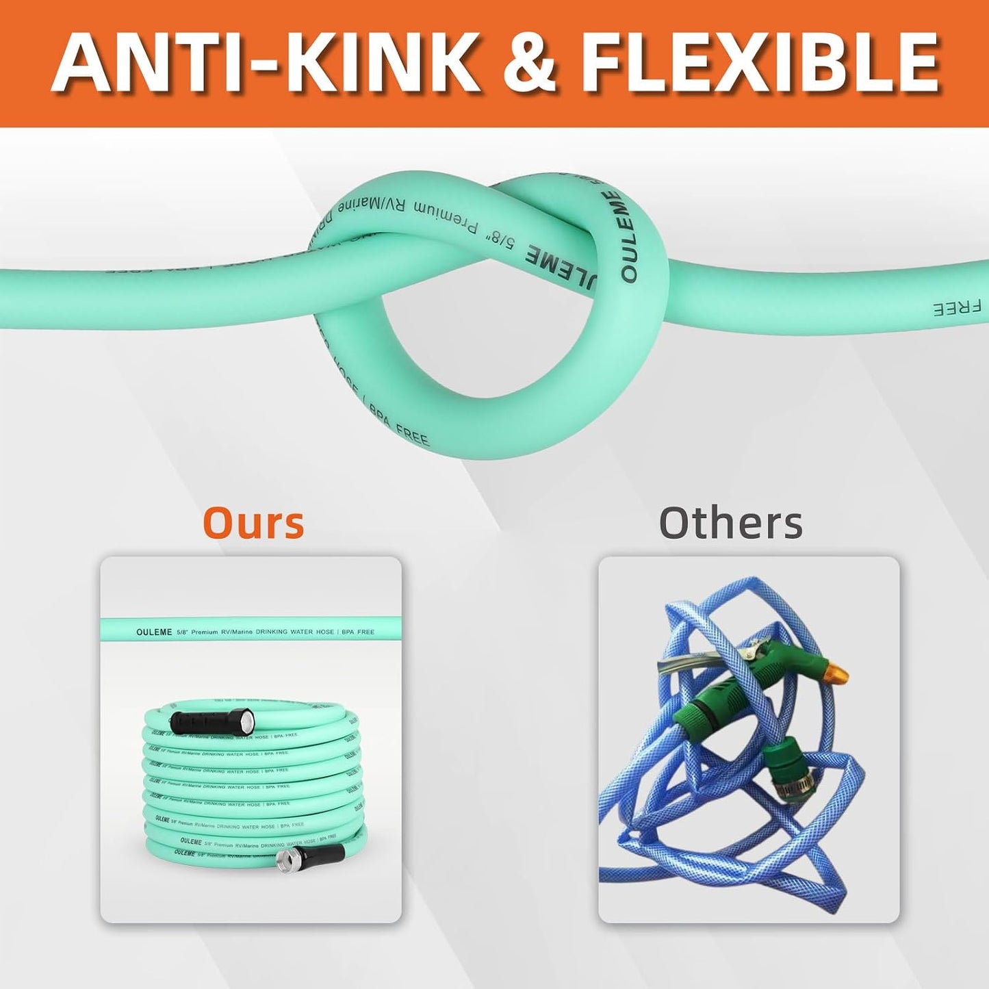 35FT RV Drinking Water Hose, 5/8'' Lead/BPA Free, Anti-Kink Flexible