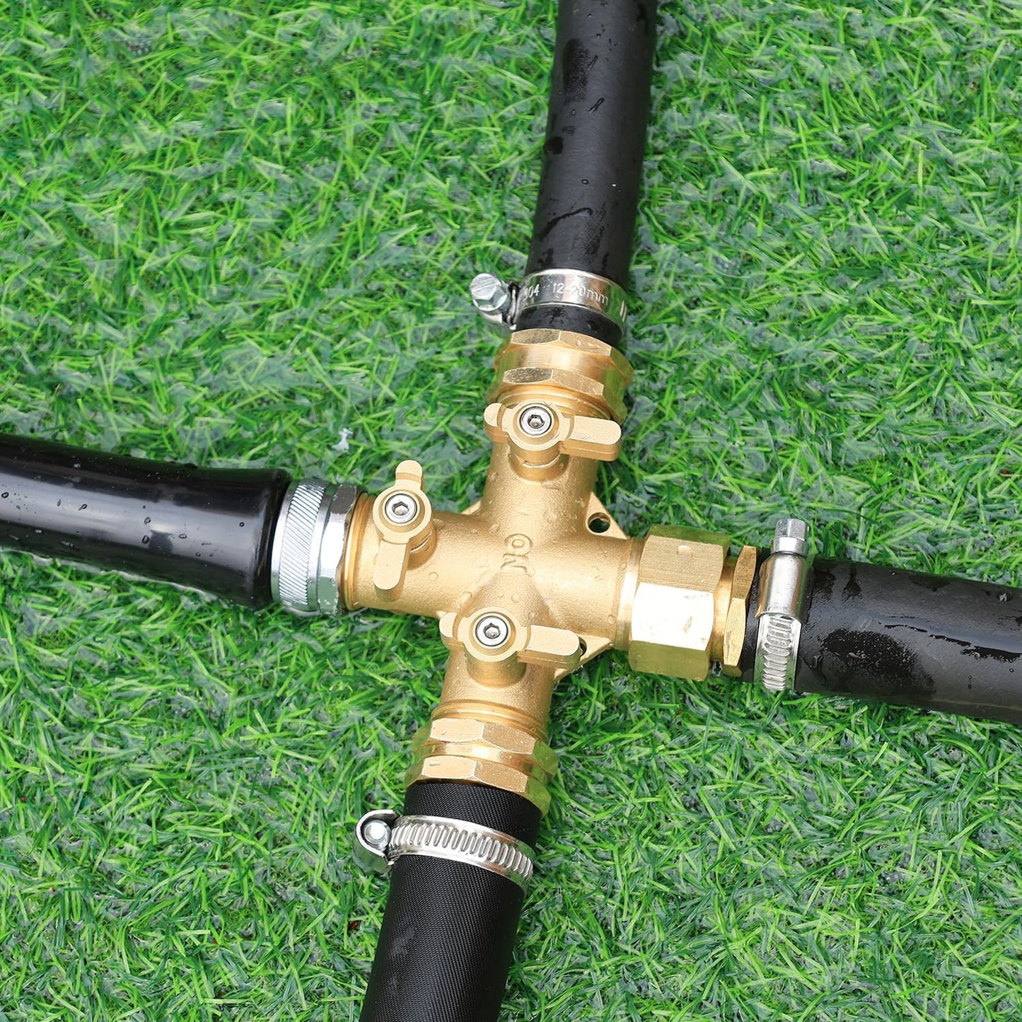 Garden Hose Splitter High Flow Splitter with Swivel elbow Connect Brass Hose Splitter with Shut Off Valves 3 way Hose Bib Adapter (with Swivel elbow)