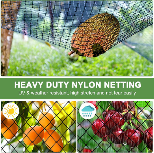 Bird Netting 25'x50'with 3/4" Square Mesh, Heavy Duty Nylon Garden Netting