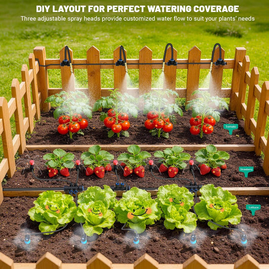 230FT Drip Irrigation Kit with 34 Emitters, 3 Spray Types, Watering System