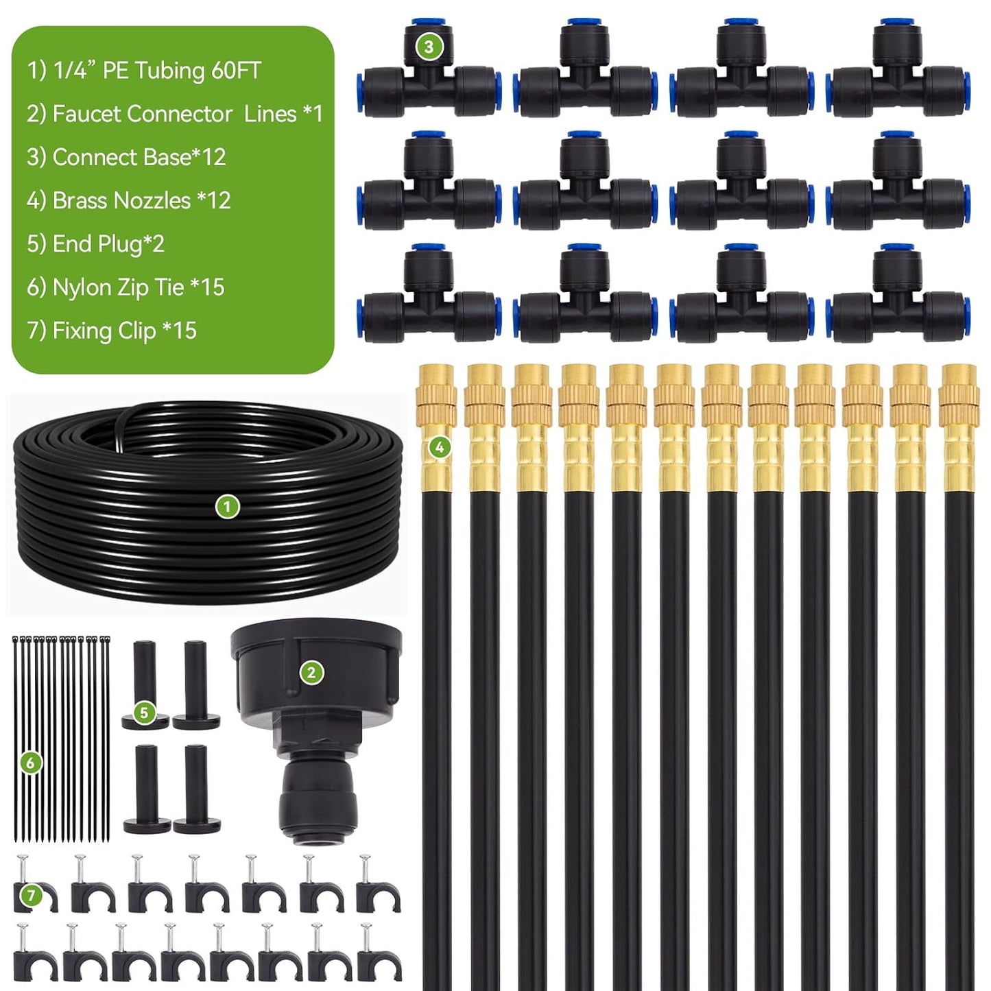 Drip Irrigation System Kit with 16 Pcs Adjustable Brass Nozzles & Bendable Spay Arm,120ft Garden Watering Misting System for Outdoor Raised Bed, Potted Plant, Yard, Greenhouse