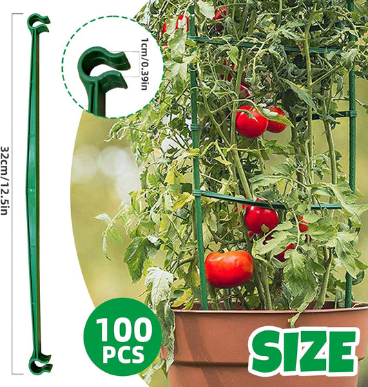 100Pcs Plant Stake Arms for Tomato Cage,11.8" Garden Stake Connectors with 2 Adjustable Buckles,Expandable Trellis Connectors Attach 11mm Diameter Plant Stakes for Climbing Plants Vegetables