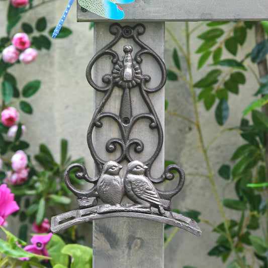 Vintage Cast Iron Garden Hose Holder - Small Decorative Wall Mount Hose Hanger with Birds & Scroll, Heavy Duty Outdoor Storage Hook for Yard, Garden, or Patio - Rustic Bronze Finish