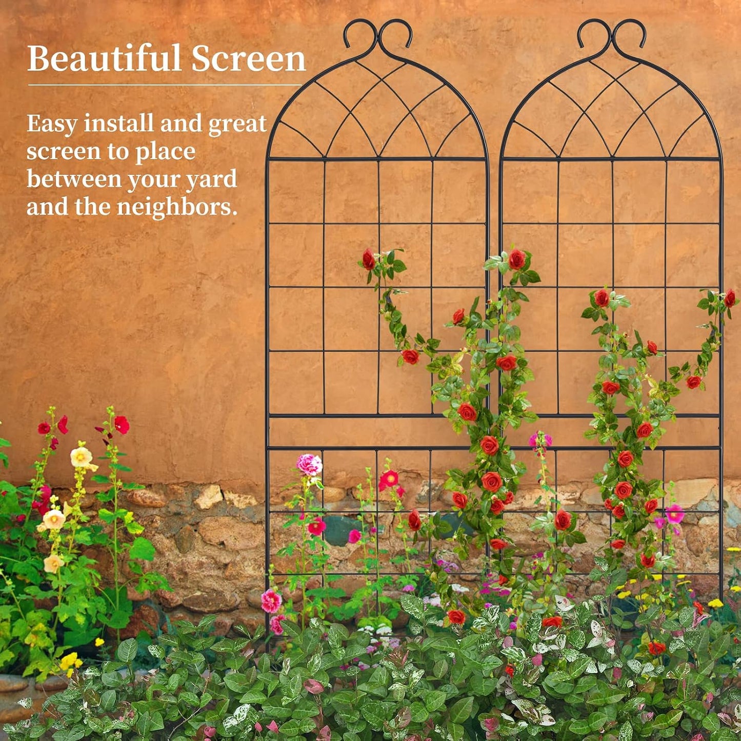 1 Pack Garden Trellis 71" H x 19.7" W for Climbing Plants Support Rustproof Metal Iron Rose Trellis for Vines Flower Cucumbers Plant Stand Black