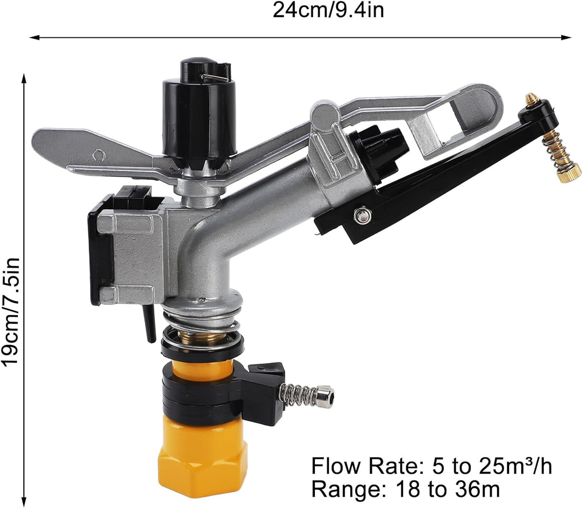 Metal Impact Sprinkler Head, 360 Auto Rotating, 1-1/2 Inch FNPT Connection, Large Area Irrigation, Lawn Sprinkler for Yard and Garden