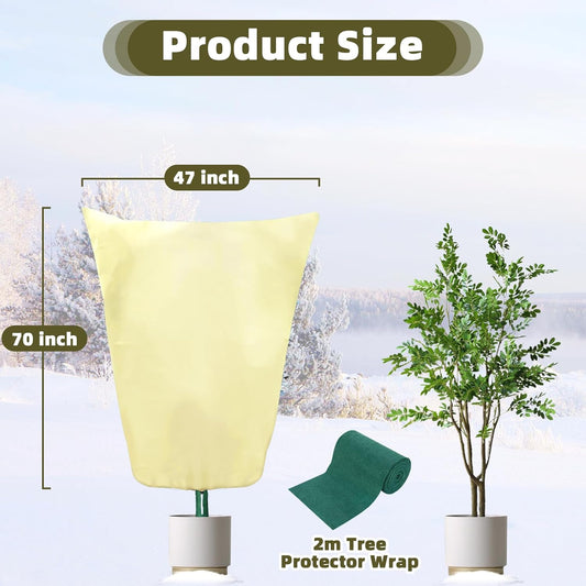 3 Packs Plant Covers Freeze Protection, 47 x 70 Inch 2.47oz/yd² Frost Cloth Shrub Covers with Zipper and Drawstring, Plant Blankets Tree Covers for Outdoor Winter Frost Cold Weather Yellow