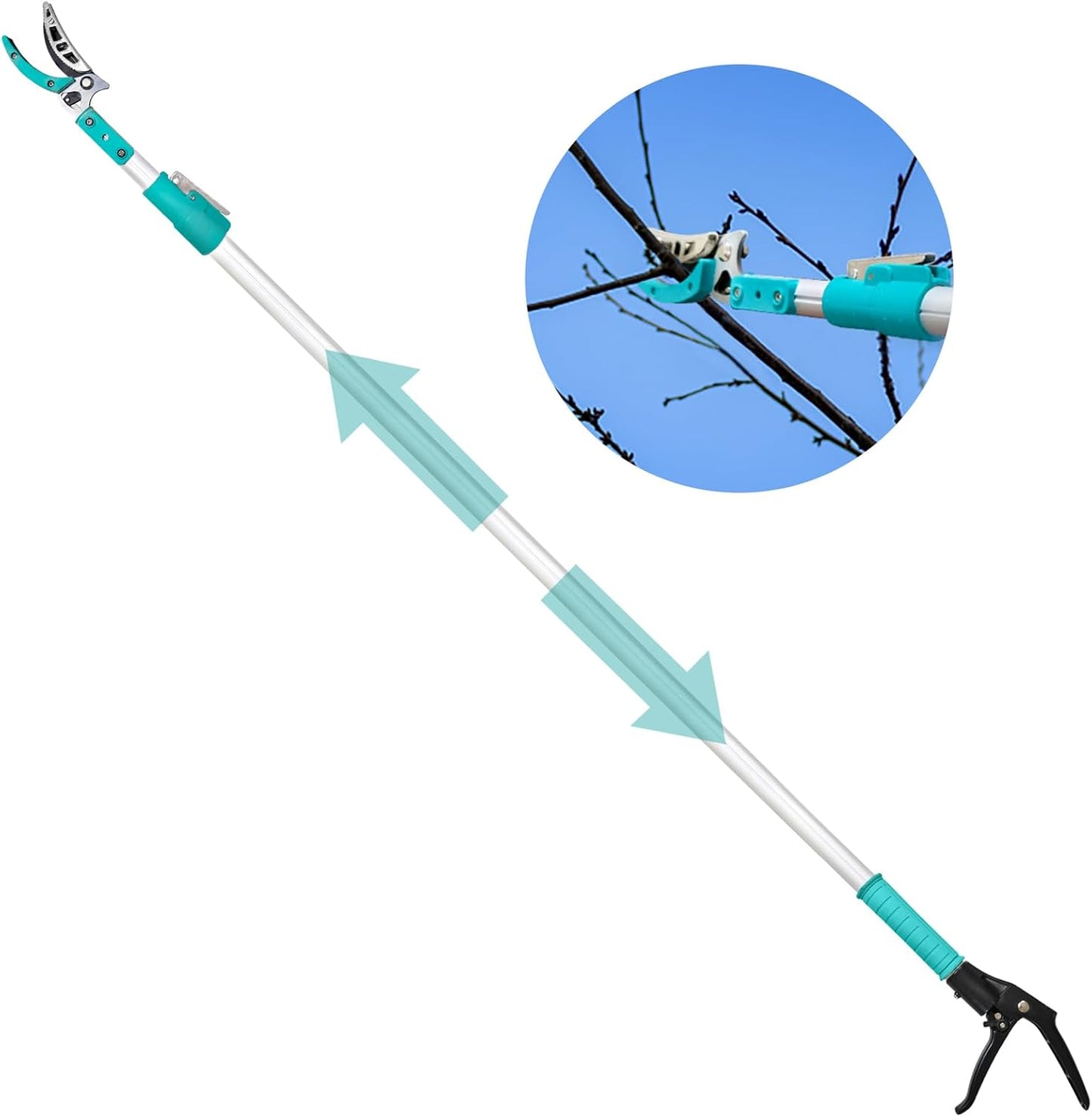 Tree Pruner Extendable, Tree Trimmers Long Handle Pruner, Extra Length to 10ft, Telescopic Pole Pruner with Rotate Head, Smooth Clean Cut, Ideal For Removing High Branches and Fruit Picking