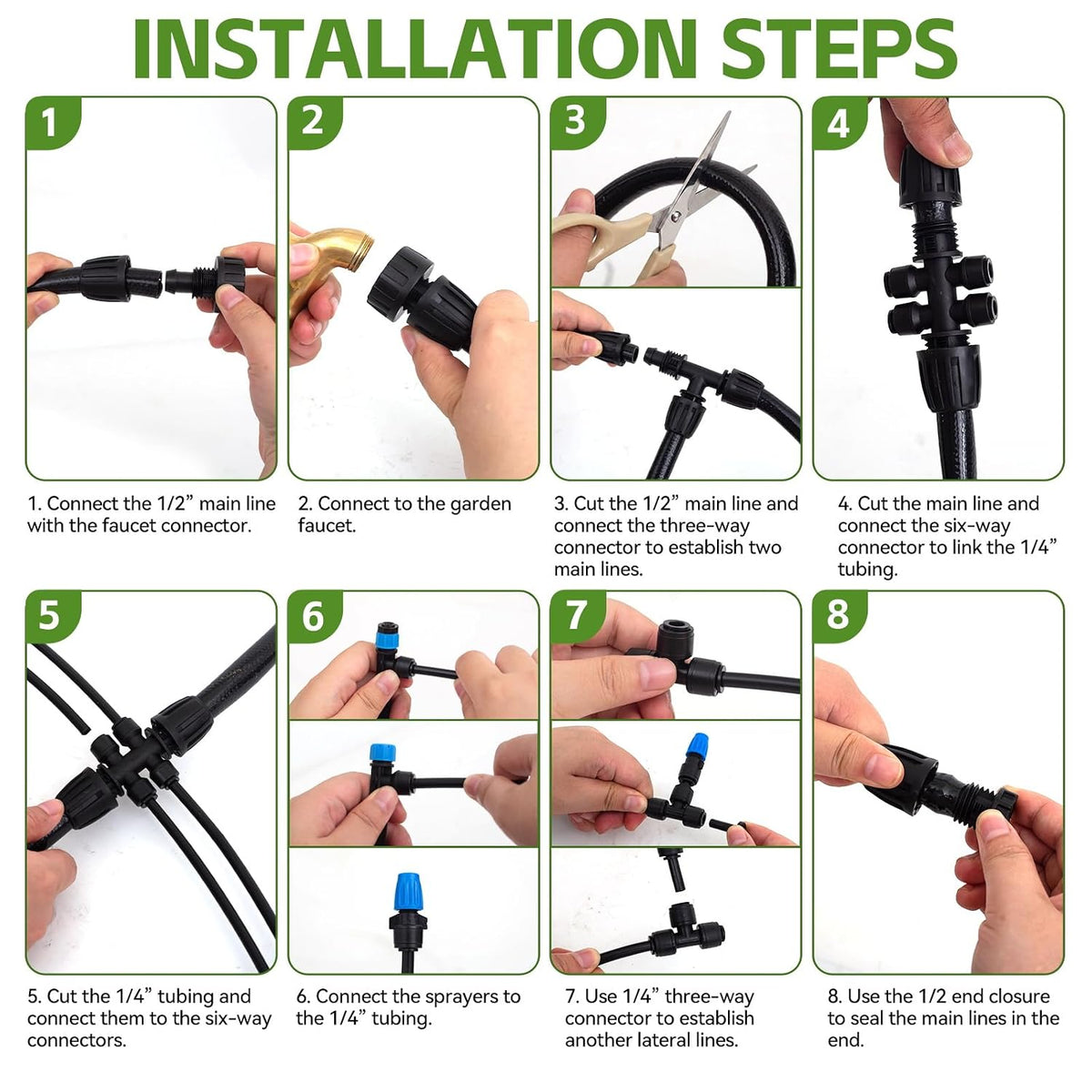 240FT Drip Irrigation System Kits, Quick Connect Automatic Garden Watering System for Raised Bed, Potted Plants, Lawn, Greenhouse with 1/2 inch Hose 1/4 inch Tubing and Accessories