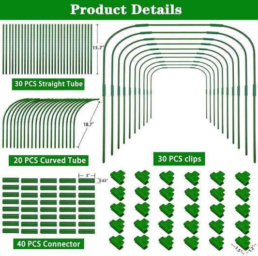 10 Sets Greenhouse Hoops Grow Tunnel-41.3" W x 31.5" H with 30 PCS Clamps,DIY Garden Hoop Plastic Rustproof Support Frame Garden Hoop Stakes for Plants Fruits Vegetables Raised Garden Beds Row Cover