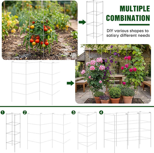 16 Pack Square Tomato Cage Heavy Duty Tomato Cages for Garden Vegetable Plant Trellis Stakes Plant Support Stake Tower for Climbing Vegetables Plants Flowers Fruit (11.5 x 46 Inches,Silver)