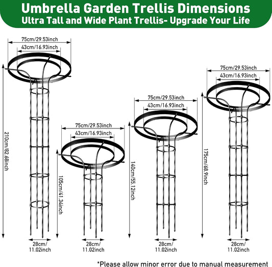 6.89FT Mushroom Top Obelisk Trellis for Outdoor Climbing Plants, Rustproof PE-Coated Metal Poles Support, Decorative Garden Trellis for Climbing Rose, Wisteria, Black