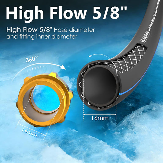 5/8 IN. × 5FT. Heavy Duty Hybrid Rubber Garden Hose, High Flow 5/8" I.D. No Memory Durable Lightweight Water Hose Leader Hose for Watering, Irrigation, Water Transfer Pump