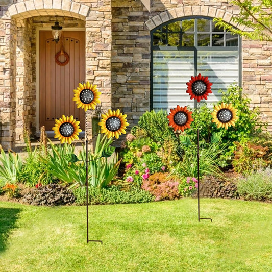Metal Flowers for Outside, 2 Pack Sunflower Garden Stakes