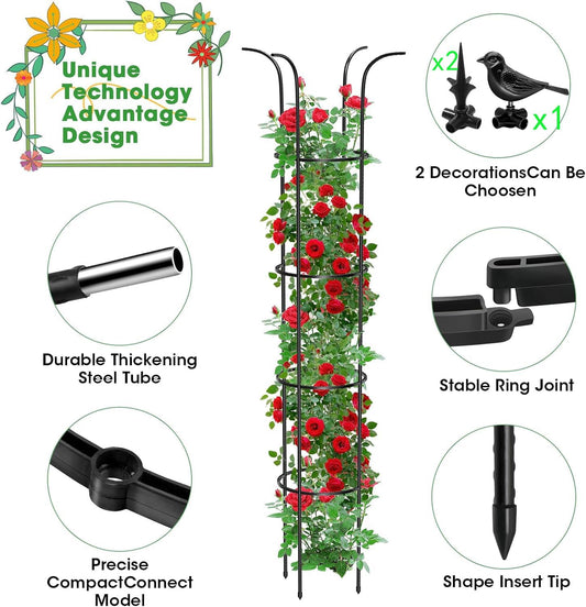 Tower Obelisk Garden Trellis for Climbing Plant,6.2FT/74.4" Rustproof Metal Potted Plant Climbing Support for Indoor Outdoor Flowers Vegetable Fruits Vines Support (1pcs)