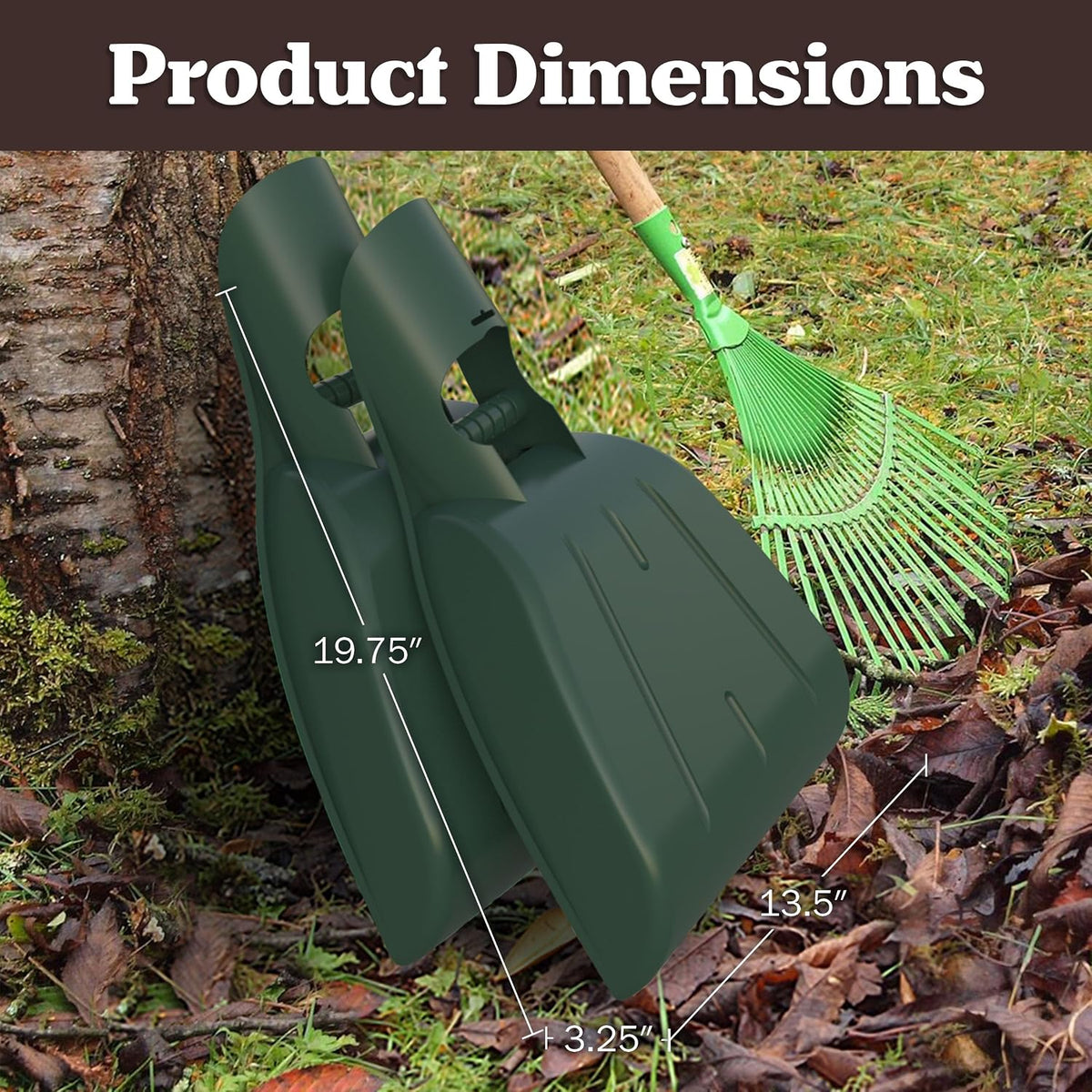 Leaf Scoops Hand Rakes - Lightweight, Durable Grabber Tool for Scooping Up Leaves, Spreading Mulch, Gardening, and Yard Work (Green)