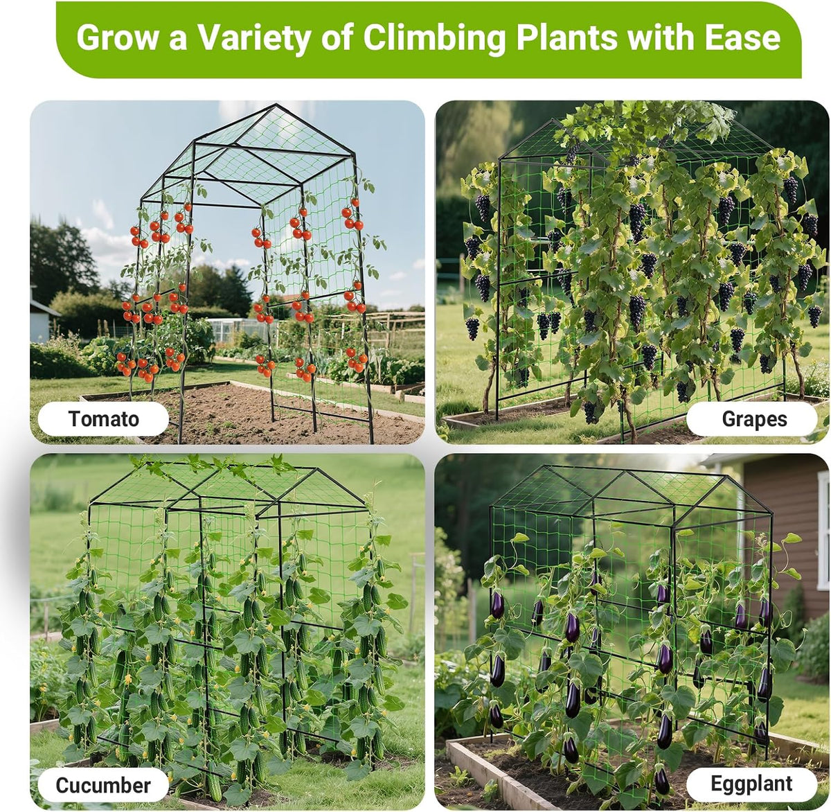 Metal Garden Arch Trellis for Climbing Plants Outdoor, 7.1FT Extra Tall Cucumber Trellis for Raised Bed, Plant Trellis for Vegetable Fruit Flower Vine(Black)