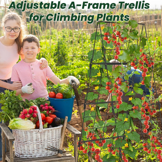 Adjustable A-Frame Trellis for Climbing Plants Outdoor, 48"x32" Cucumber Trellis for Raised Bed, Metal Garden Trellis with Grid Design, Tomato, Grape, Bean, Pea, Squash, Vegetable Trellis (Black)