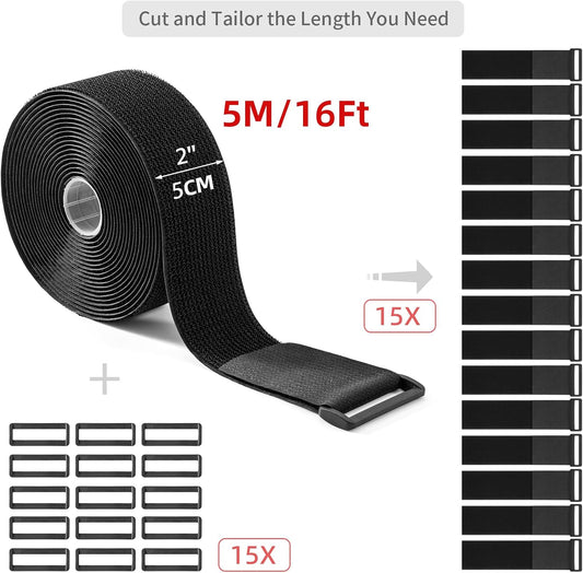 2''x 16Ft Heavy Duty Hook and Loop Straps with 15 Buckles