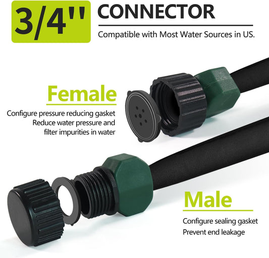 Soaker Hose 25 ft 2-Pack, Flat Soaker Hose 50 ft for Garden Watering, Lightweight Drip Irrigation Hoses 50 ft for Soaking, Double Layer Sprinkler Watering Hose (25 ftx2)