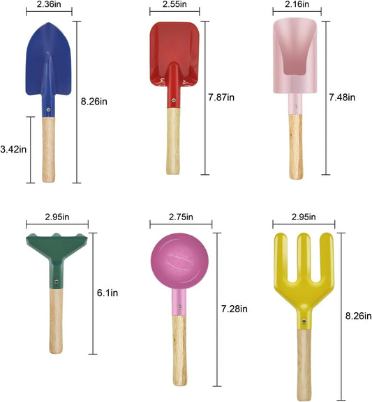 6-Piece Garden Tools Set for Kids,Children Beach Sandbox Toy,Including Cylinder Scoop, Trowel, Spoon, Fork, Rake & Shovel for Kids