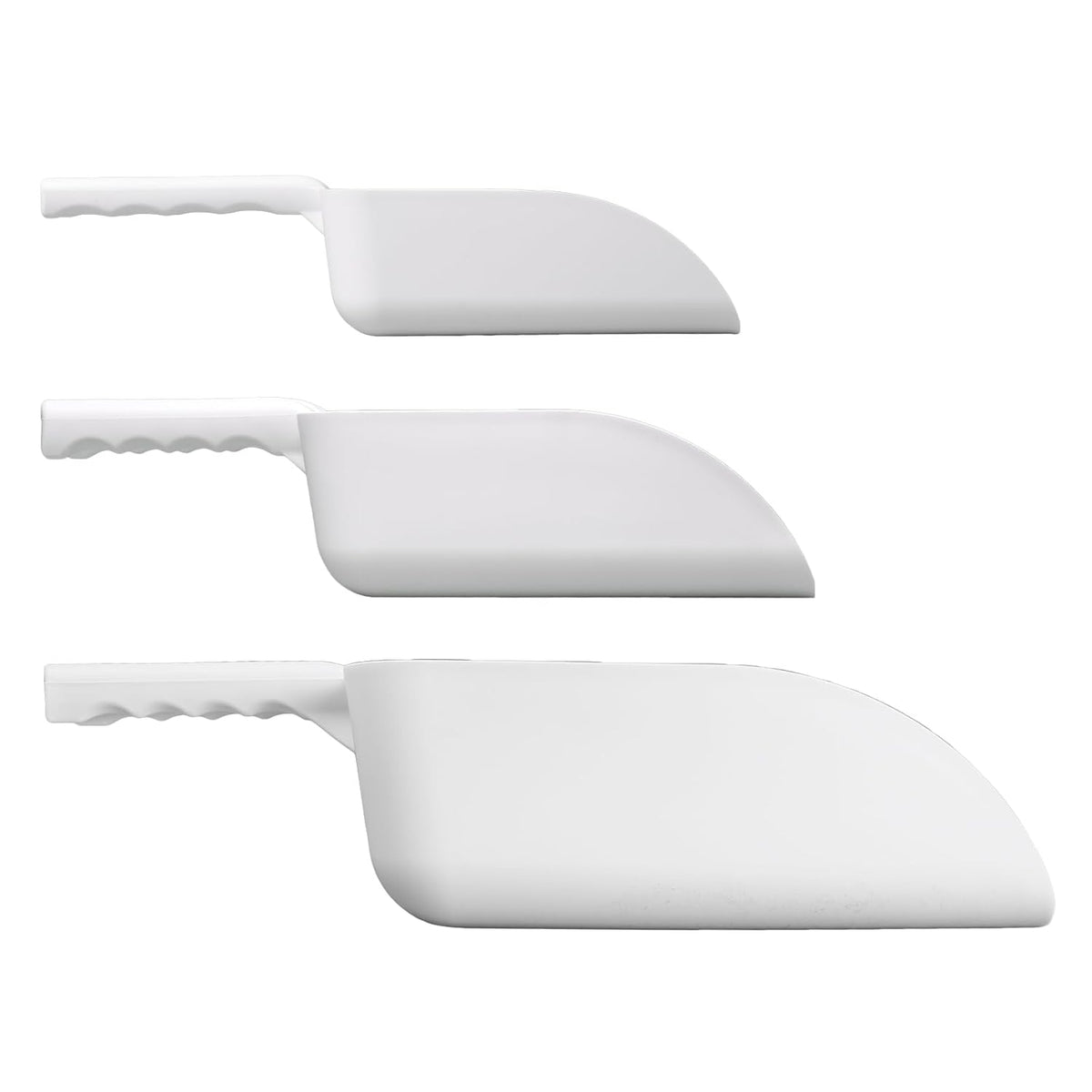 A Vikan Company 3 pk Color-Coded Plastic Hand Scoop - BPA-Free, Food-Safe Scooper, Commercial-Grade Utensils, Restaurant and Food Service Supplies, 16, 32, 82 Ounce Sizes, White