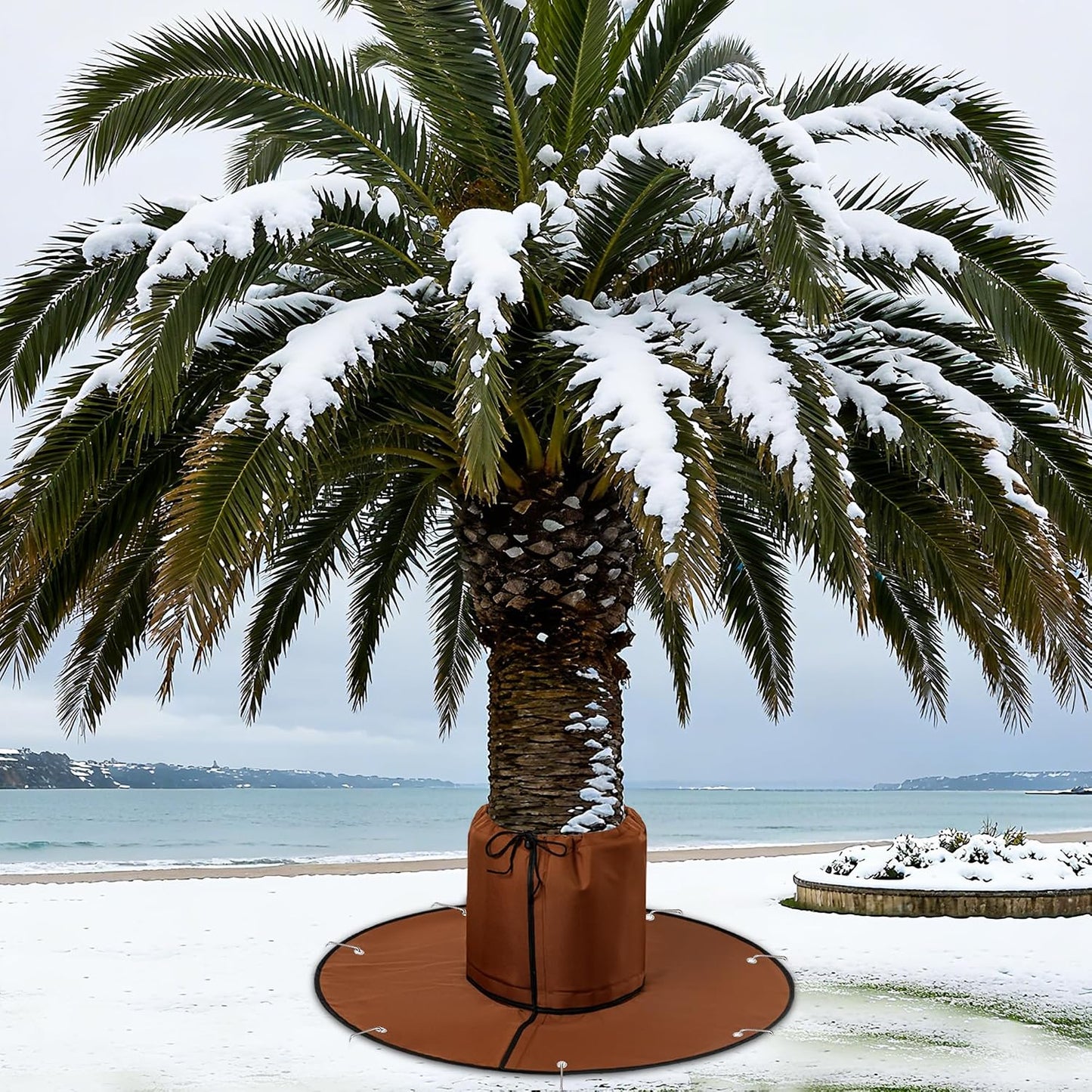 Palm Tree Root Protector, Winter Protection for Palm Trees Root, Tree Root Freeze Protectors with Ground Nails, Winter Tree Root Frost Covers for Outdoor Cold Weather Plants (1, Brown)