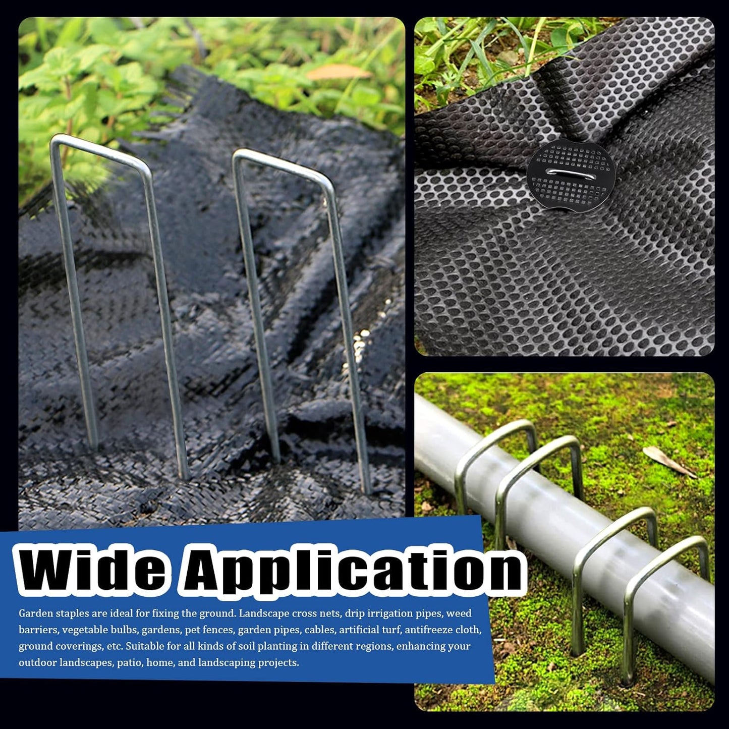 201Pcs Garden Stakes Staples Kit, 100Pcs 6 Inch U-Shaped Landscape Staples, 100Pcs Fixing Gasket with 1Pc Pick Hook for Weed Barrier Fabric, Ground Cover, Holding Fence and Artificial Turf
