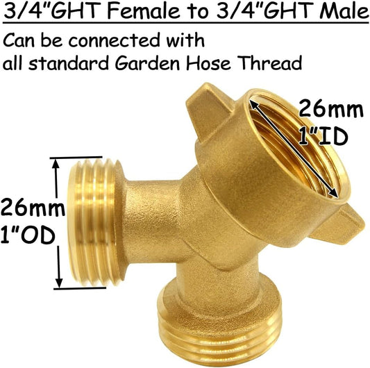 Brass Garden Hose Splitter 3/4" GHT Swivel Y Connector, 2PCS