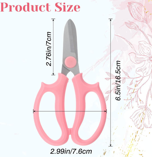 2 Pack Garden Floral Scissors, 6.5" Stainless Steel Flower Pruning Shears, Professional Florist Scissors for Stems, Arranging, Flower Bar Supplies and Plant Trimming (Blue, Pink)