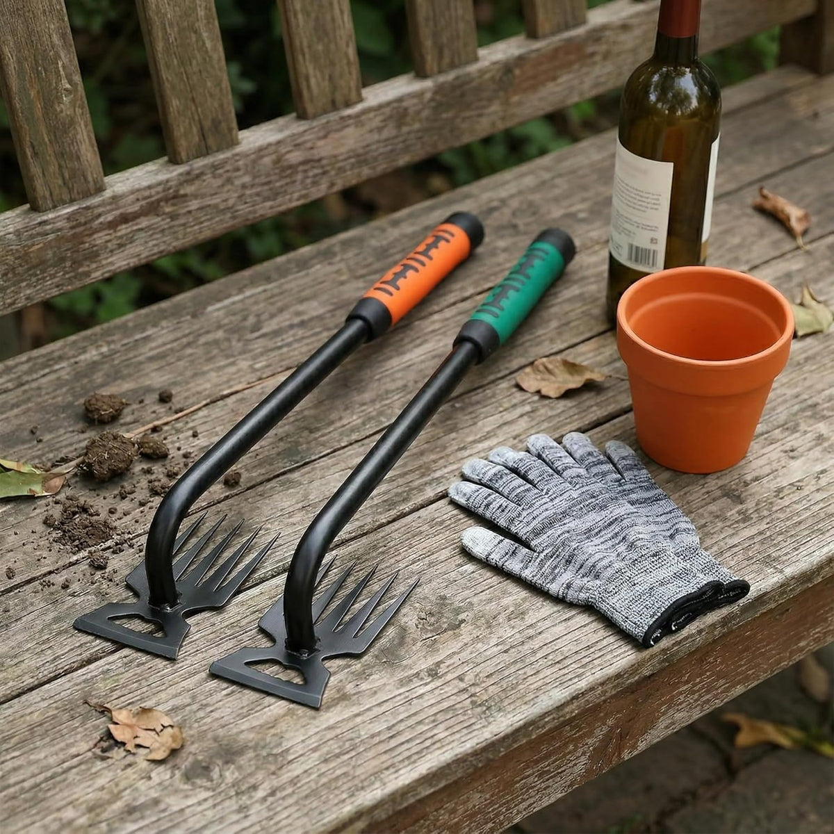 2 Pack Weeding Tools, 6-Tooth Manganese Steel Manual Weeder & Digging Tool with Ergonomic Rubber Grip, Multi-Functional Gardening Hand Tools for Removing Dandelions, Thistles & Yard Weeds