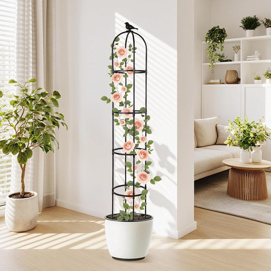 Garden Obelisk Trellis for Climbing Plants,6.3 ft, Black, 2PC