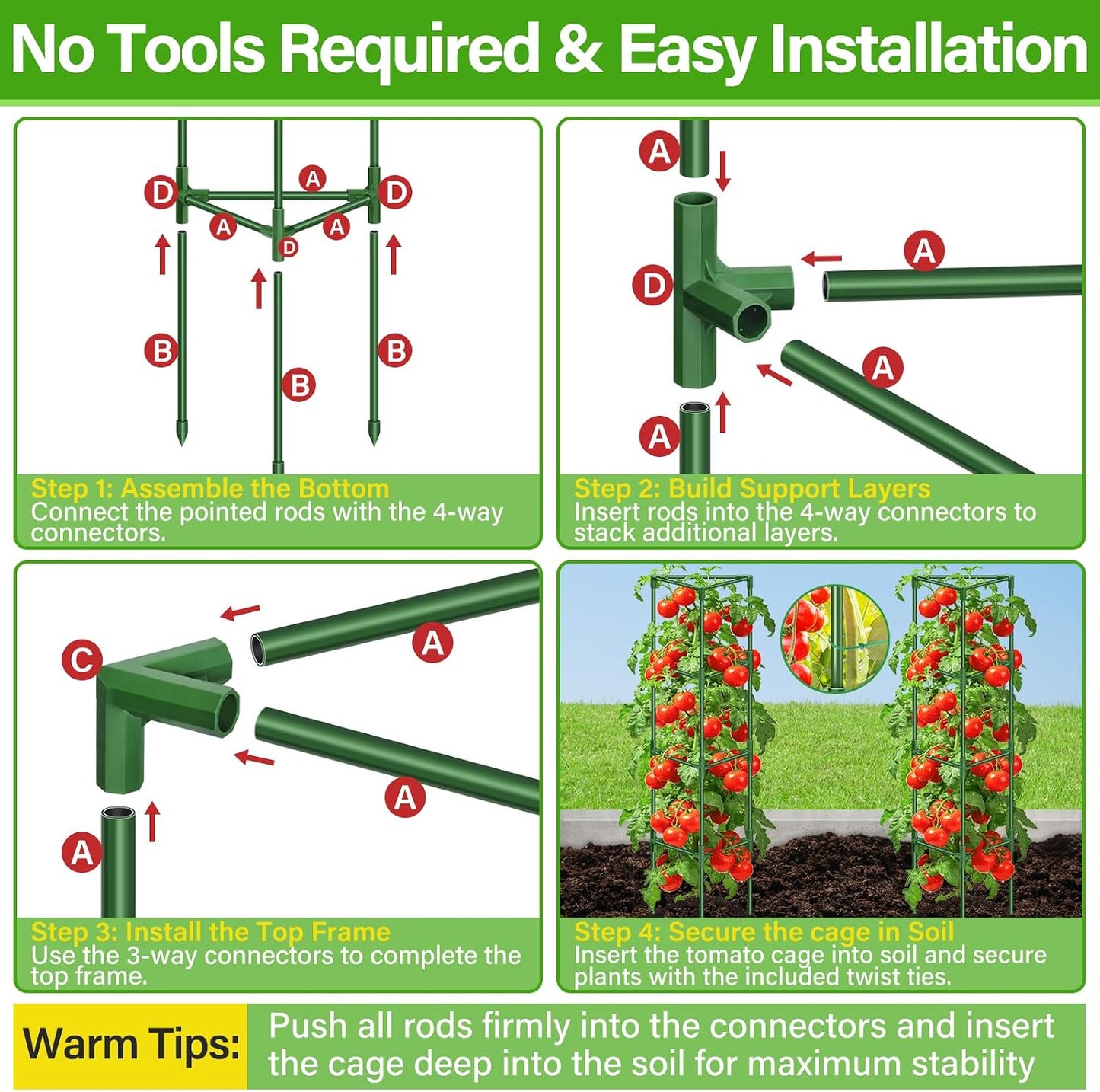 2 Pack 57 Inch Tomato Cage for Garden, Heavy-Duty Tomato Trellis Plant Support Stakes, Adjustable Garden Trellis Plant Cage for Climbing Plants Peppers Outdoor Raised Garden Bed and Vegetables