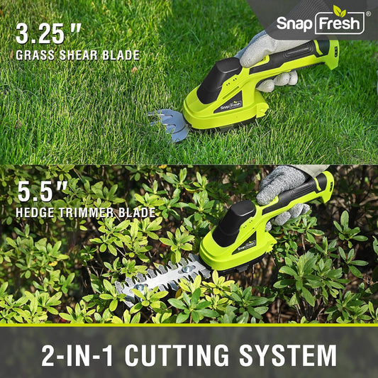Cordless Grass Shear Bush Trimmer, 2 in 1 Handheld Hedge Trimmer, 7.2V Electric Grass Trimmers, Lightweight Shrubbery Trimmers Battery & Charger Included, Shrub Trimmer for Garden(Green)