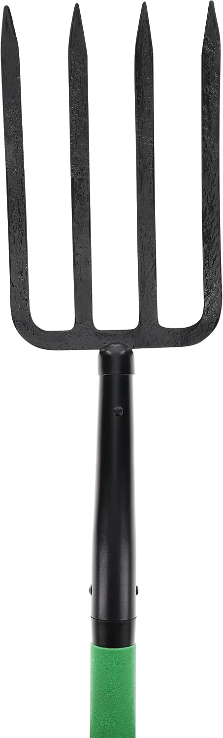 Short Handle Digging Fork with Heavy Duty Carbon Steel Construction, Ergonomic No-Slip H-Grip Handles for Gardening, Land Management, Yardwork, Farming, and Outdoors