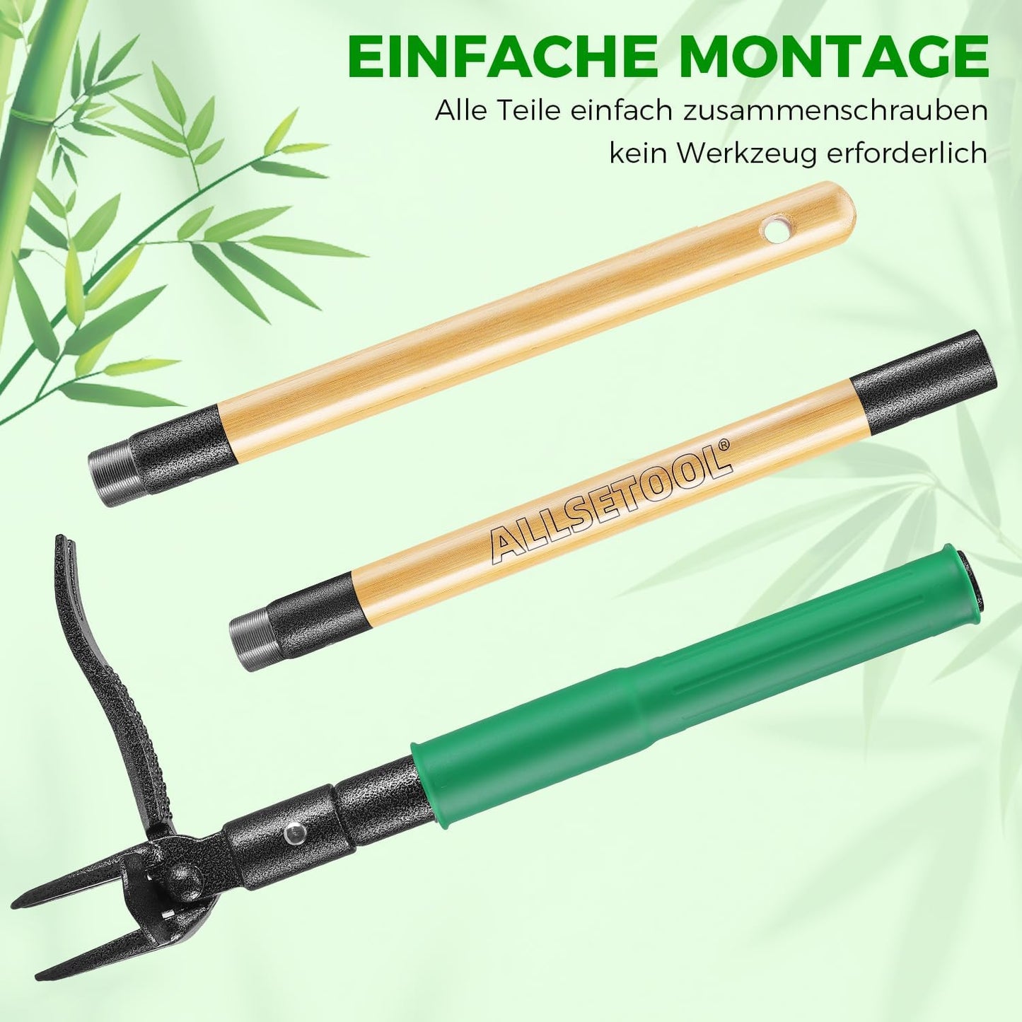 Weed Puller Tool with 2 Weed Eject Feature, 43.7in Stand Up Dandelion Remover Tool, Real Bamboo Handle and Metal 4 Claw & Foot Pedal, Heavy Duty Garden Weeder