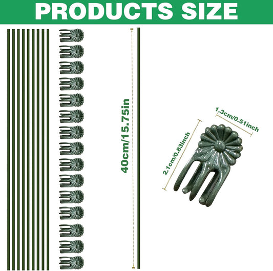 10pcs Green Plant Support Stakes with 15pcs Clips, Bendable Stakes for Tall Plants, Indoor & Outdoor Use