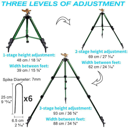 Outdoor Water Sprinkler for Yard Lawn Sprinkler with Brass Sprinkler Head Tripod Hose Sprinkler 360 Degree Rotating Tripod Sprinkler Adjustable Garden Sprinkler Heavy Duty Impact Sprinkler 2pc